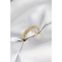 Motif Desenli Gold Renk Zirkon Taşlı Kadın Yüzük