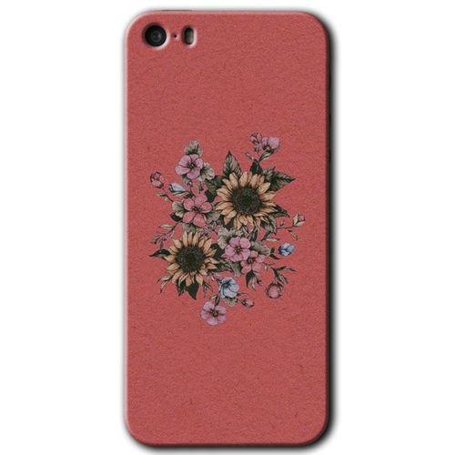 MRCİLETİSİM iPhone 5s Kılıf HD Desen Baskılı Arka Kapak + Temperli Cam - Retro Çiçek