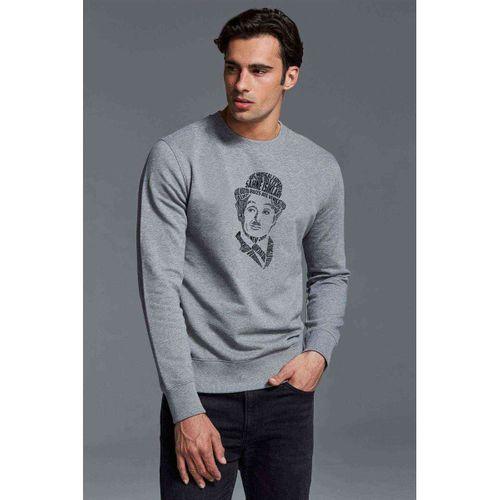 Charlie Chaplin Tipografi Baskılı Gri Erkek Sweatshirt