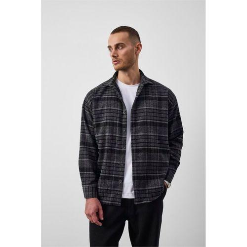 Brandon Relaxed Fit Pamuklu Geniş Çizgili Oduncu Erkek Gömlek - Füme