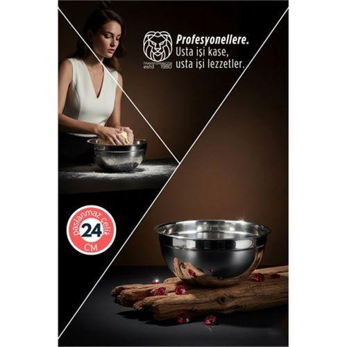 Inox Ölçekli Derin Kase  - 24 Cm 2 Litre Karıştırma Kabı Profesyonel 304 Paslanmaz Çelik 721842