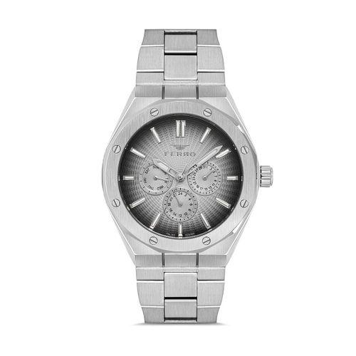 Ferro FM11537AWT-A2 Quartz Çelik Gri Siyah Kadran 42 mm Erkek Kol Saati