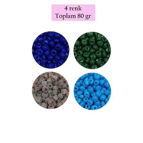 Dökme Cam Kum Boncuk Büyük Boy (6/0) 4 mm - 4 Renk - Toplam 80 Gram - BNC415