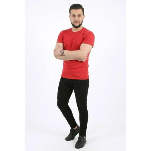 Erkek Basic Tişört Bisiklet Yaka Kısa Kol Günlük Yazlık Slim Fit T-Shirt - Kırmızı