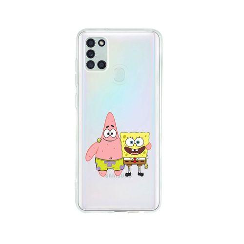 Samsung A21S Sünger Ve Patrick Star Desenli Premium Şeffaf Silikon Kılıf