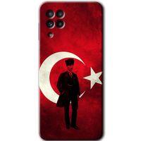 MRCİLETİSİM Samsung Galaxy M22 Kılıf HD Desen Baskılı Arka Kapak + Temperli Cam - Atatürk Bayrak