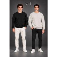 Erkek 2Li Bisiklet Yaka İçi Şardonlu 2 İplik Düz Uzun Kollu Regular Fit Sweatshirt - Siyah - Gri