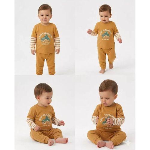 6/24 Ay Çizgili Kol Detaylı Baskılı Bebek Takımı