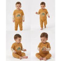 6/24 Ay Çizgili Kol Detaylı Baskılı Bebek Takımı