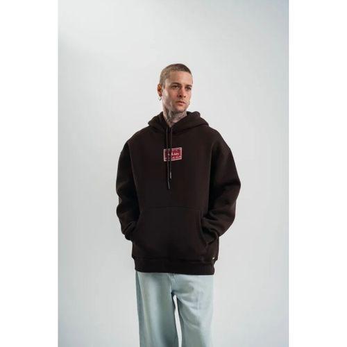 Erkek Premium Nakışlı Kapşonlu Sweatshirt Double Oversize Üç İplik Pamuklu - Siyah