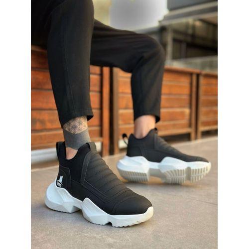 BA0401 Bağcıksız Rahat Yüksek Taban Siyah Erkek Spor Yarım Bilek Bot