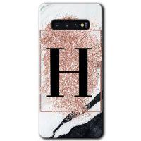 Galaxy S10 Kılıf HD Desen Baskılı Arka Kapak - Pembe Mermer Desenli H Harfi