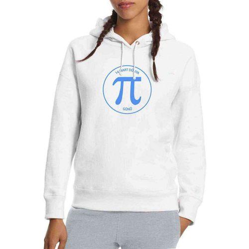 14 Mart Dünya Pi Günü Baskılı Beyaz Kadın Kapşonlu Sweatshirt