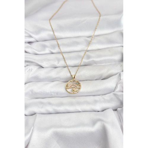 316L Çelik Zincir Gold Renk Şans Kolyesi Model Zirkon Taşlı Kadın Kolye