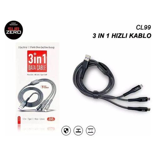 Sub Zero 3 Farklı Girişli Data Şarj Kablosu Cl99