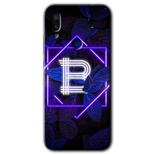 Redmi Note 7 Kılıf HD Desen Baskılı Arka Kapak - Dark Neon Yaprak B Harfi
