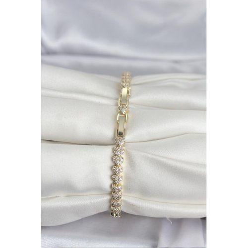 Pirinç Gold Renk Kalp Model Sıralı Zirkon Taşlı Kadın Bileklik