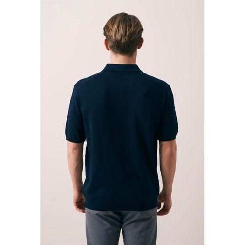 Ritchie Fermuarlı Polo Yaka Dikey Çizgili Kısa Kollu İnce Triko Erkek T-Shirt - Lacivert