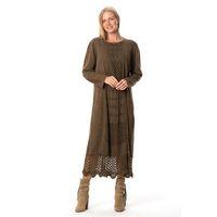 Uzun Kol Sena Etnik Desenli Sonbahar ve Kışlık Uzun Triko Elbise Kahve Khv