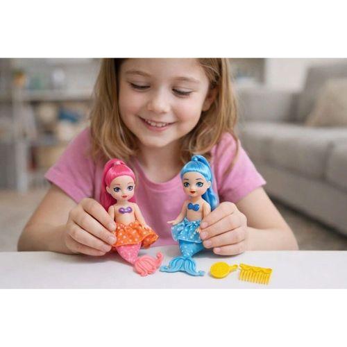 2'li Deniz Kızı Bebek Seti - Hareketli Eklemler ve Aksesuarlı - Pembe & Mavi