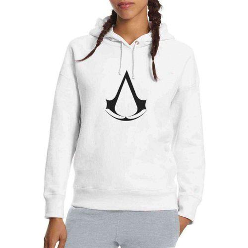Assassins Creed Logo Baskılı Beyaz Kadın Kapşonlu Sweatshirt
