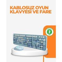 Kablosuz Retro Klavye Ve Mouse Seti – 104 Tuşlu Sevimli Tasarım