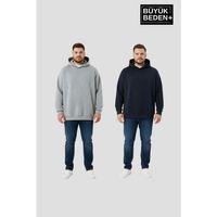 Erkek Büyük Beden 2  li Set Kapşonlu Kollar Ve Etek Ribanalı ince Swatshırt SPR26BSW957+2