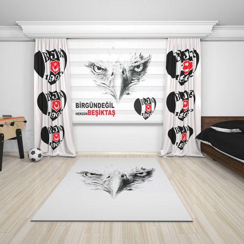 BASKILI BEŞİKTAŞ TARAFTAR ZEBRA PERDE FON PERDE HALI KOMBİN