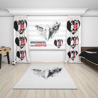 BASKILI BEŞİKTAŞ TARAFTAR ZEBRA PERDE FON PERDE HALI KOMBİN