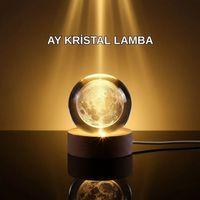 3d Lazer İşlemeli Ay Küresi Ahşap Standlı Usb Bağlantılı Dekoratif Lamba