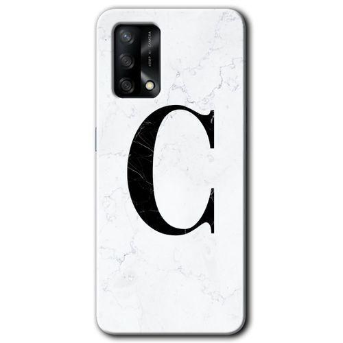Oppo A74 Kılıf Baskılı Arka Kapak - Beyaz Mermer Desenli C Harfi +Tam Ekran Koruyucu