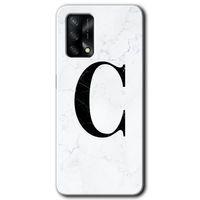 Oppo A74 Kılıf Baskılı Arka Kapak - Beyaz Mermer Desenli C Harfi +Tam Ekran Koruyucu