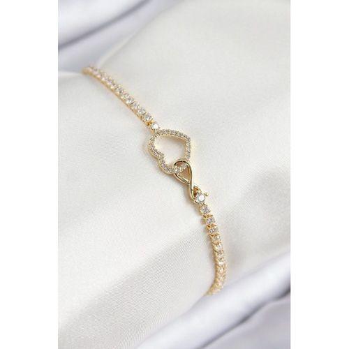 Pirinç Zirkon Taşlı Sonsuzluk Kalp Model Gold Renk Kadın Bileklik