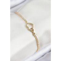 Pirinç Zirkon Taşlı Sonsuzluk Kalp Model Gold Renk Kadın Bileklik