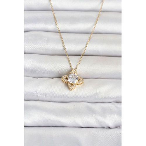 316L Çelik Zincir Gold Renk Yonca Model Kadın Kolye