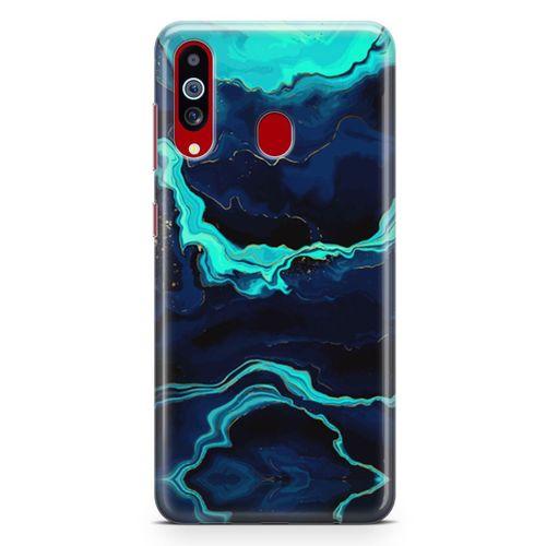 Samsung Galaxy A20s Kılıf Yeşil Lacivert Mermer Arka Kapak Koruma Desenli Full Koruyucu