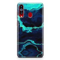 Samsung Galaxy A20s Kılıf Yeşil Lacivert Mermer Arka Kapak Koruma Desenli Full Koruyucu