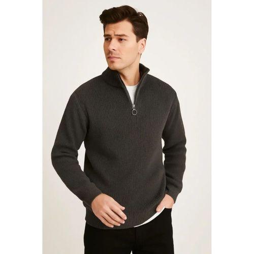 Erkek Fitilli Triko Kazak 3’lü Set – Mint Yeşili, Siyah, Füme Kalın Dokuma Pamuklu Regular Fit V Yaka Fermuarlı Uzun Kollu Rahat Kışlık Kazak Kombini