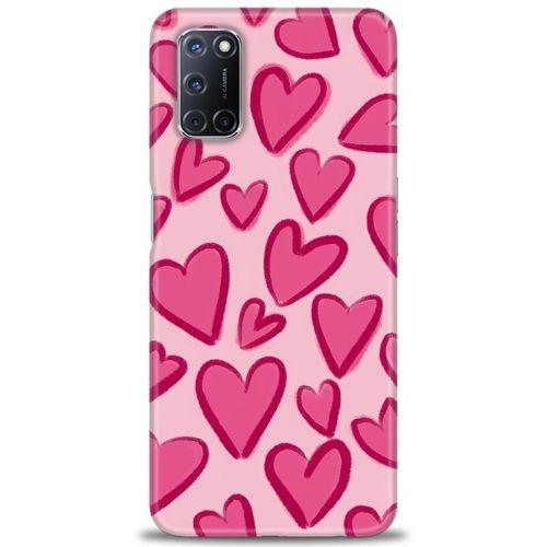 Oppo A92 Kılıf HD Baskılı Kılıf - Pembe Kalp + Tam Ekran Koruyucu