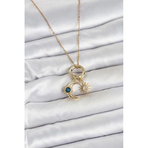 316L Çelik Gold Renk Gece Gündüz Tema Charmlı Kadın Kolye