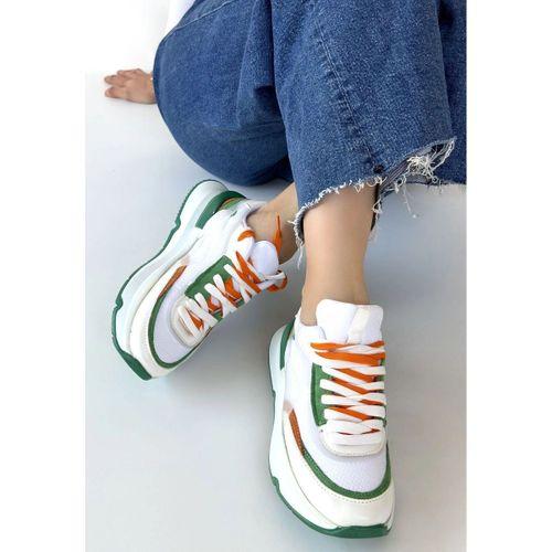 Aleh Beyaz Cilt Yeşil Detaylı Çift Bağcıklı Spor Ayakkabı