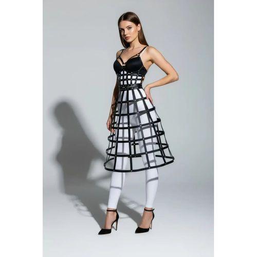 Siyah Kadın Etek Suni Deri Etek Kafes Yapılı Midi Boy Deri Etek - Brf1013