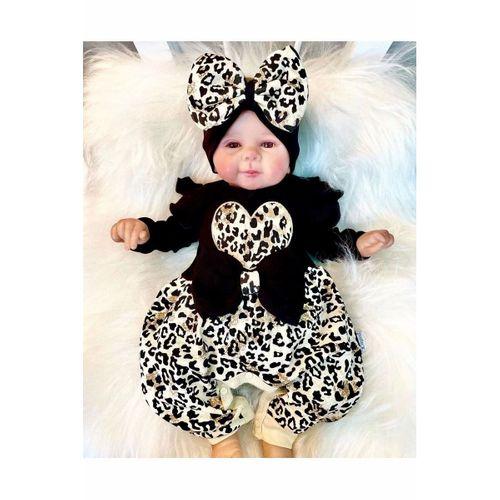 Leopar Desenli Fiyonklu % 100 Pamuk Kız Bebek Tulum