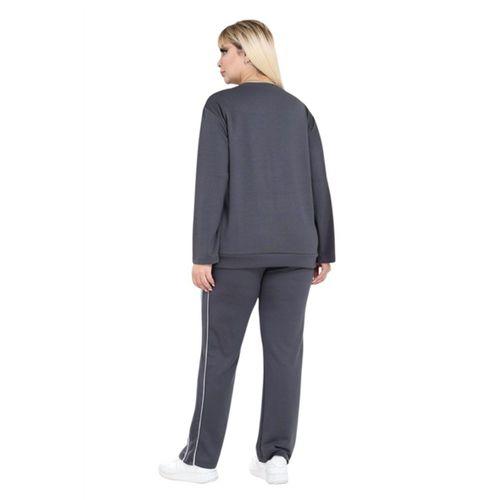 Melsay Butik Büyük Beden Füme Gri Çizgi Detay Modal Kadın Eşofman Takımı