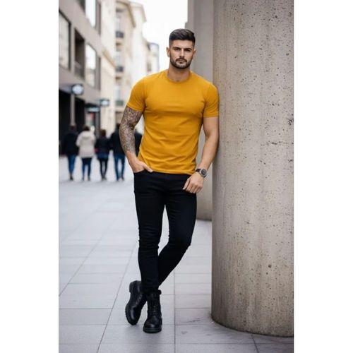 Erkek 3lü Bisiklet Yaka Tişört – Kısa Kollu Yazlık Slim Fit Body - Siyah, Ekru, Hardal