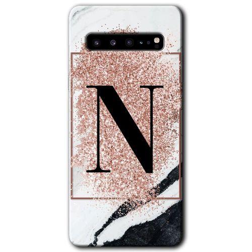 Potkal Hediye Fabrikası Samsung Galaxy S10 Plus Kılıf HD Desen Baskılı Arka Kapak - Pembe Mermer Desenli N Harfi