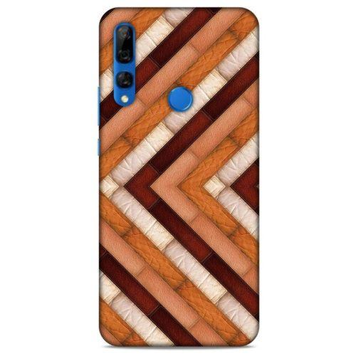 Huawei Y9 Prime 2019 Kılıf Patchwork (40) Fit Silikon Kılıf Kahverengi Beyaz