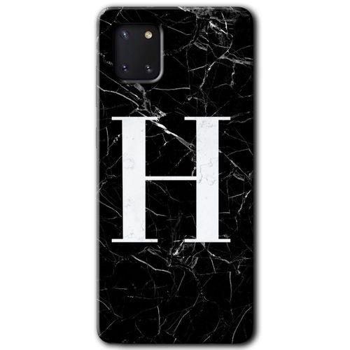 Galaxy A81 Kılıf HD Desen Baskılı Arka Kapak - Siyah Mermer Desenli H Harfi
