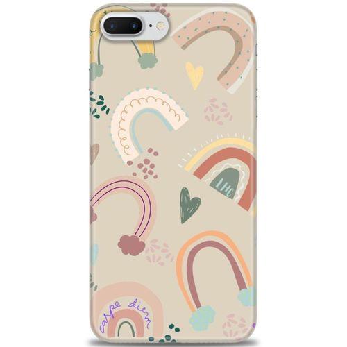 iPhone 8 Plus Kılıf HD Baskılı Kılıf - Kahve Gökkuşağı + Tam Ekran Koruyucu