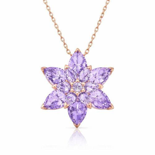 Gümüş Rose Lila Lotus Çiçeği Kolye